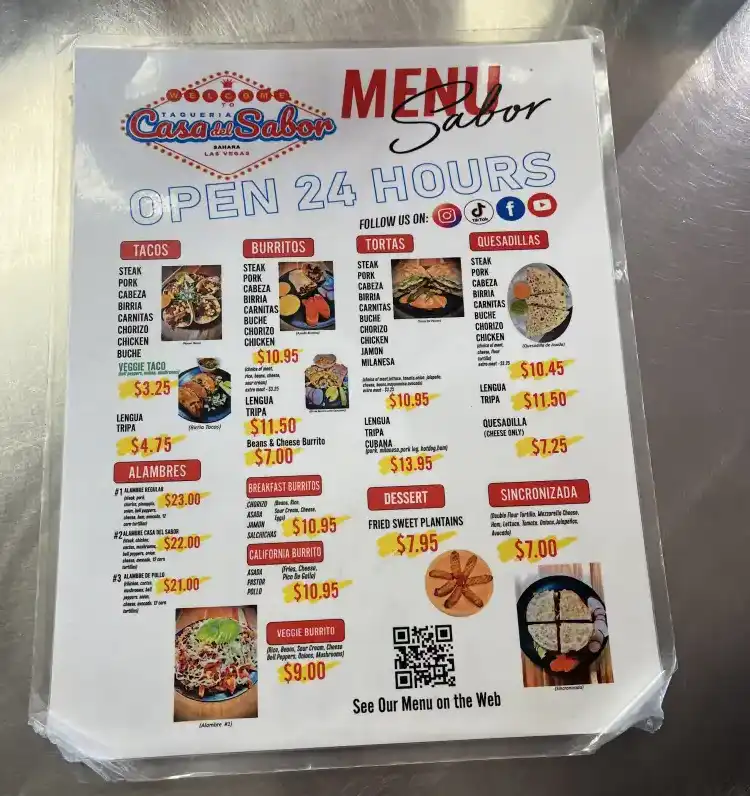 Casa del Sabor Menu