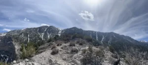 Top of Cathedral Rock looking at mountains blocking towards Las Vegas